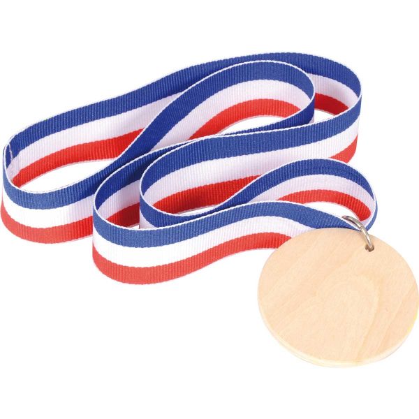 Blanko Medaille aus Holz mit blau-weiß-rotem Band