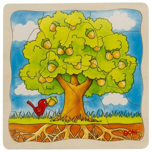 Schichtenpuzzle Baum Holzpuzzle mit Vogel und Eichenbaum