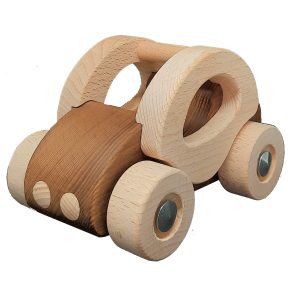 Seitenansicht vom Schiebeauto aus Holz goki nature